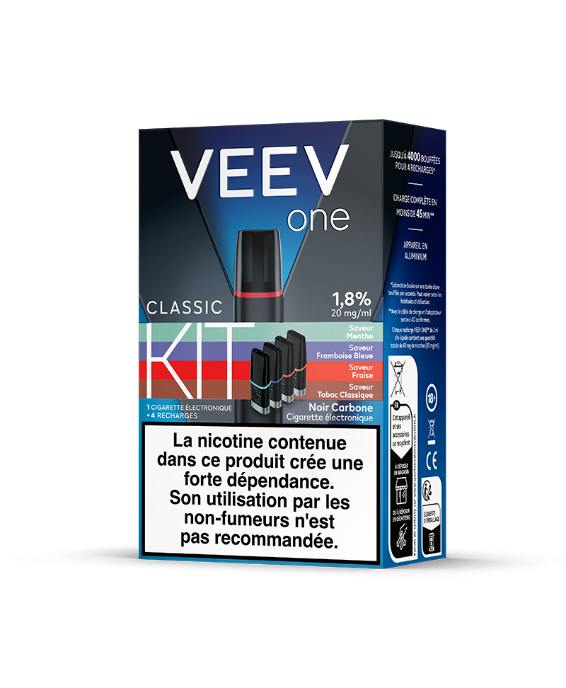 KIT POD VEEV ONE 4 RECHARGES SAVEURS CLASSIQUES V2 20MG/ML - VEEV